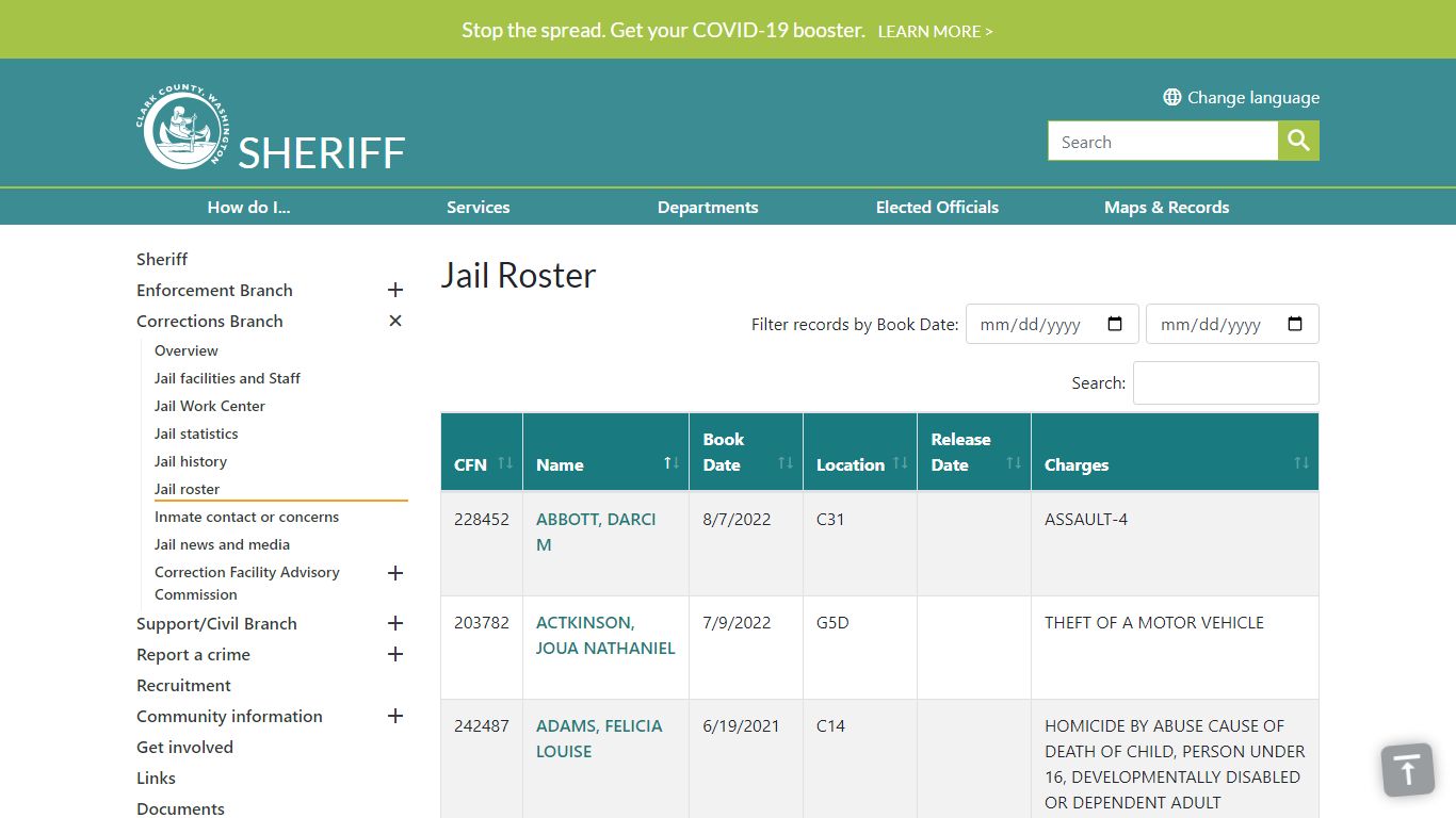 Jail Roster | Clark County - Clark County, Washington